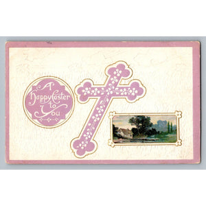 Vintage Embossed Easter Postcard Purple Cross Toledo OH Postmark 1912