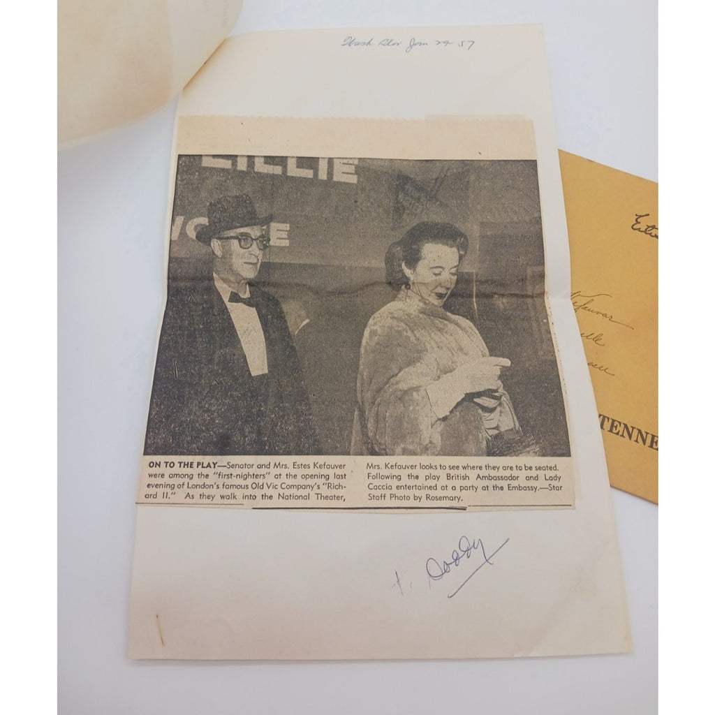 1957 Estes Kefauver With Wife Nancy Newspaper Clipping Sent To Dad Senate Cover