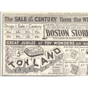 1931 Chicago Boston Store Toyland Print Ad Depression Era Christmas Ephemera