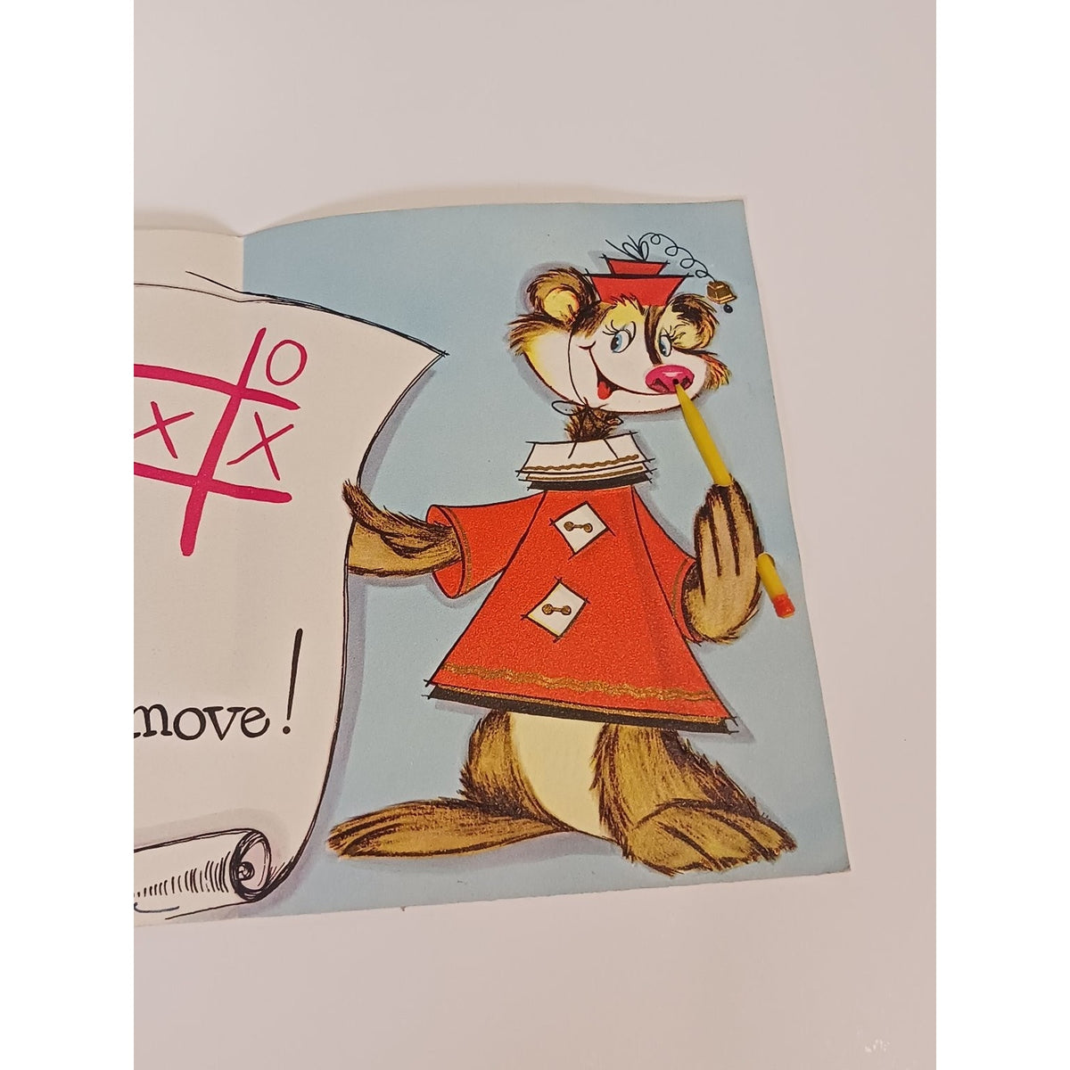 1950s Get Well Card Tic Tac Toe Bear Greetings Plastic Pencil Anthropomorphic