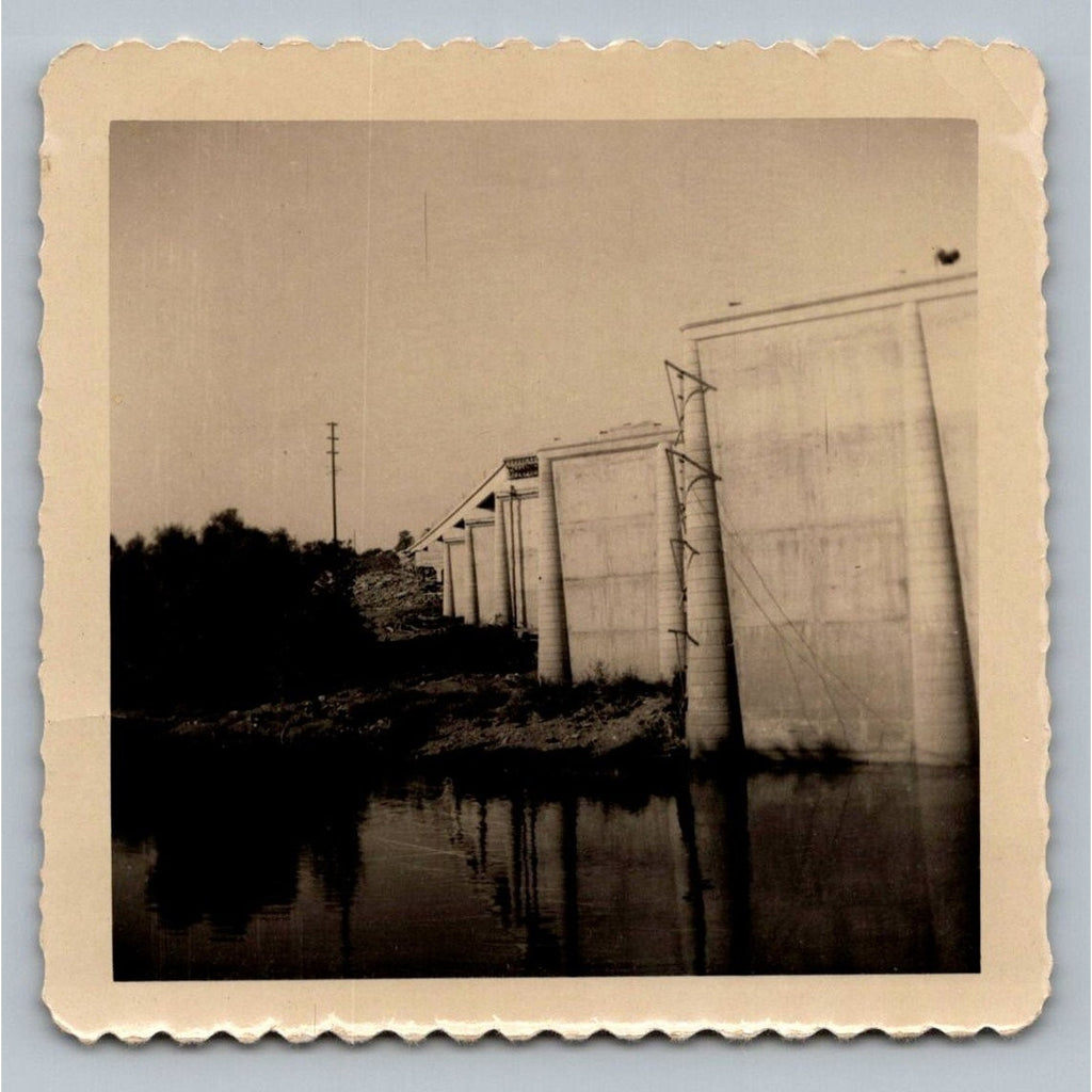 Bridge Dam Construction 1940s Snapshot Photograph Concrete Architecture Water