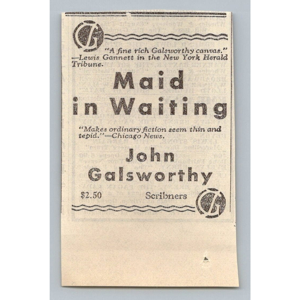 1931 John Galsworthy Maid in Waiting Book Ad Scribner's Literature Ephemera
