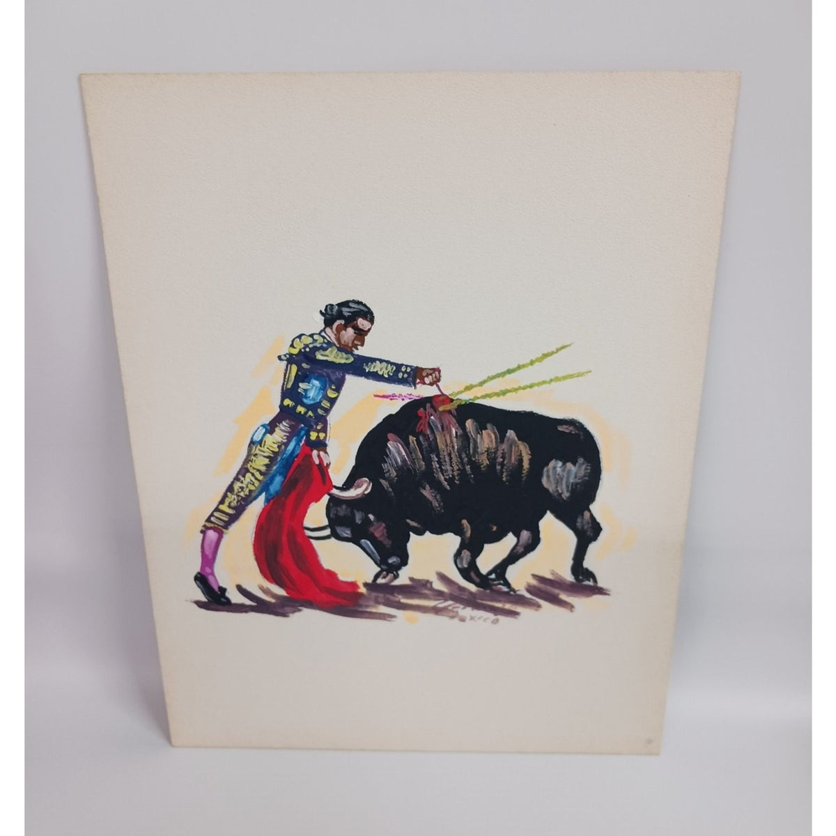 Vintage Bullfighter Matador Art Watercolor Folk Art Mexico Wall Decor Signed