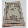 Vintage Edwin F Kalmus Grand Opera Libretto Aïda Verdi Playbill Program