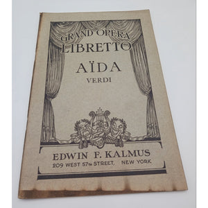 Vintage Edwin F Kalmus Grand Opera Libretto Aïda Verdi Playbill Program