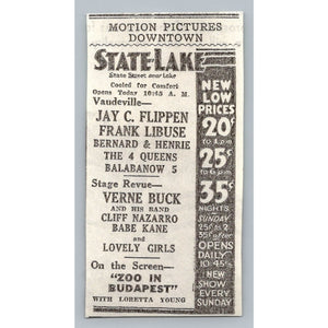 1933 State Lake Theater Chicago Vaudeville Revue Movie Ad Loretta Young Jay C