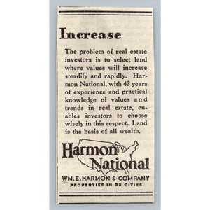 1931 Harmon National Real Estate Ad Clipping Wm. E. Harmon & Co. 33 Cities