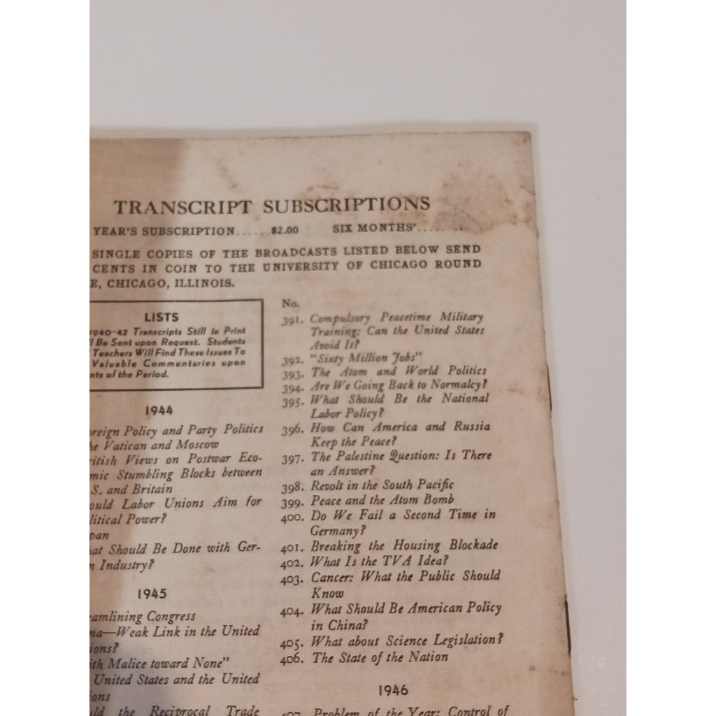 1946 University of Chicago Round Table Radio Transcript Estes Kefauver Congress