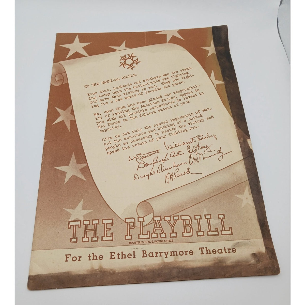 Vintage 1940s WWII The Playbill Ethel Barrymore Theatre War Bonds Perry Como Ad
