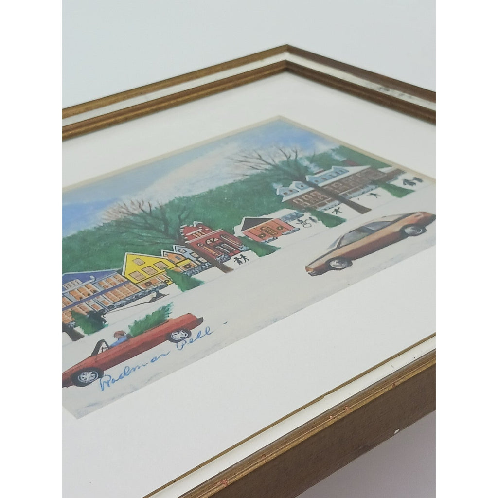 Christmas Scene By Rodman Pell Winter Village Signed Framed Matted Print Folk