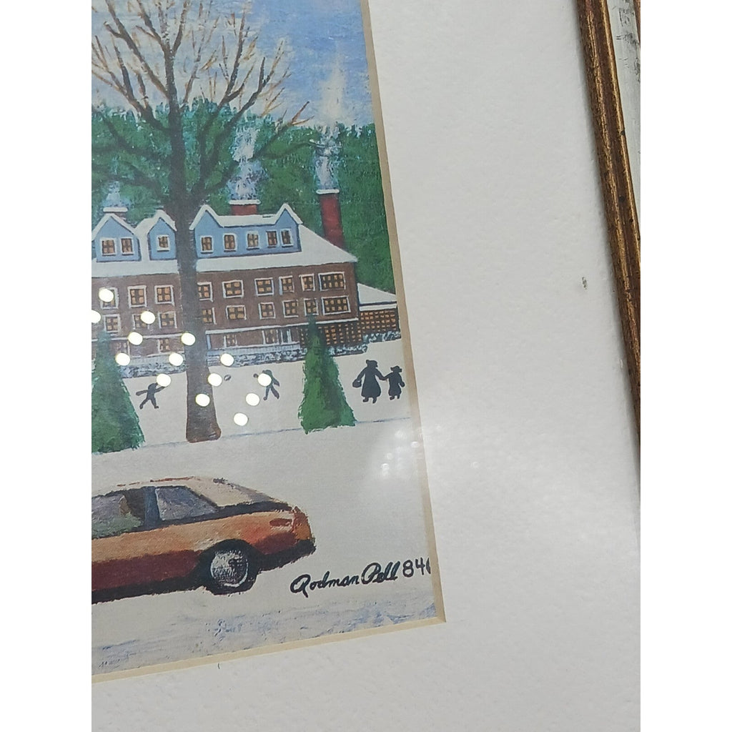 Christmas Scene By Rodman Pell Winter Village Signed Framed Matted Print Folk