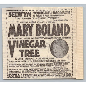 1930s Mary Boland The Vinegar Tree Selwyn Theatre Broadway Newspaper Ad