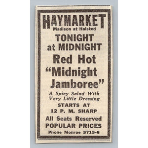 1931 Chicago Haymarket Midnight Jamboree Spicy Salad Newspaper Ad