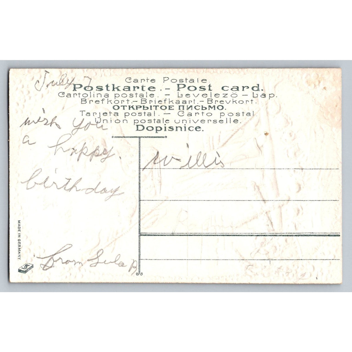Vintage Embossed Sailor Boy Birthday Greeting Postcard Germany Forget Me Nots