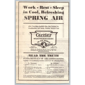 1930s Carrier Air Conditioning Weathermakers Chicago Vintage Ephemera Ad