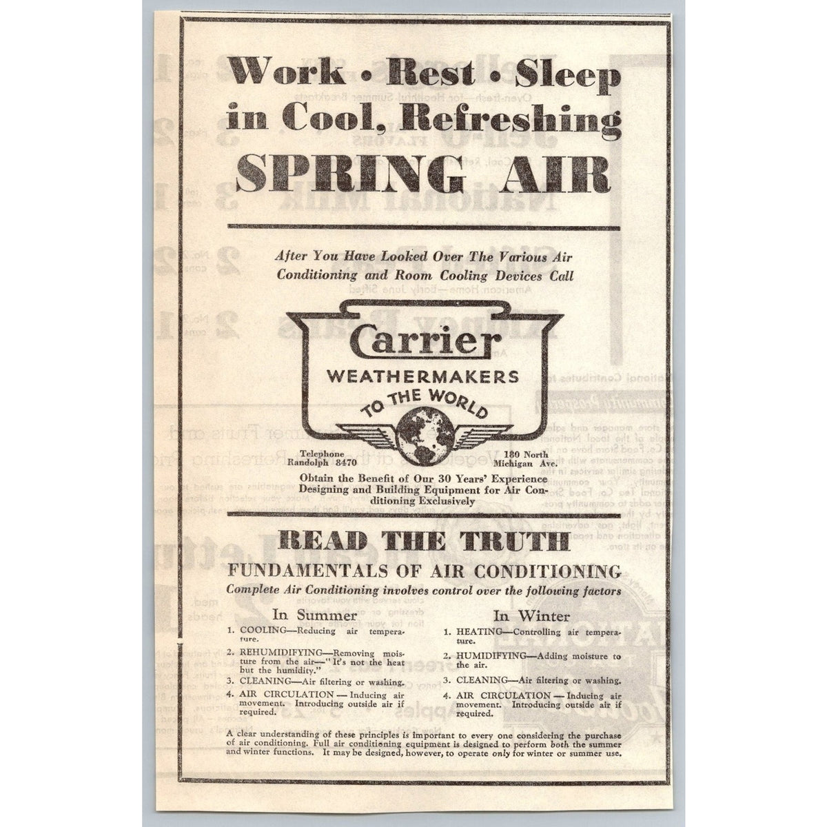 1930s Carrier Air Conditioning Weathermakers Chicago Vintage Ephemera Ad