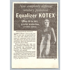 1933 Equalizer Kotex Vintage Print Ad Sanitary Protection Ephemera Woman 1930s