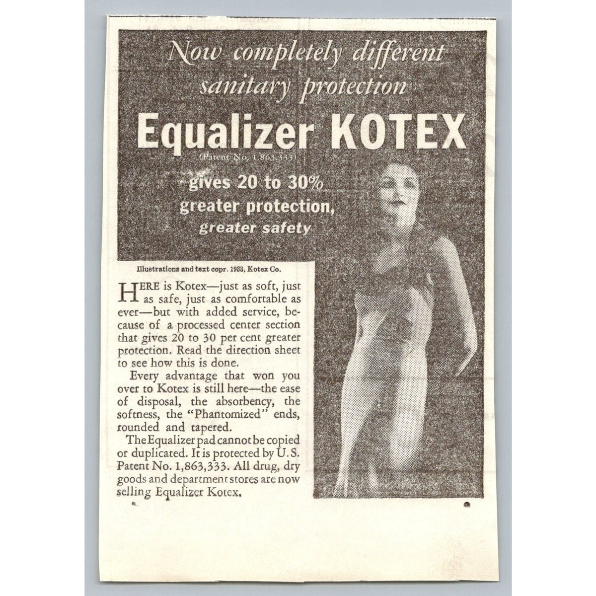 1933 Equalizer Kotex Vintage Print Ad Sanitary Protection Ephemera Woman 1930s