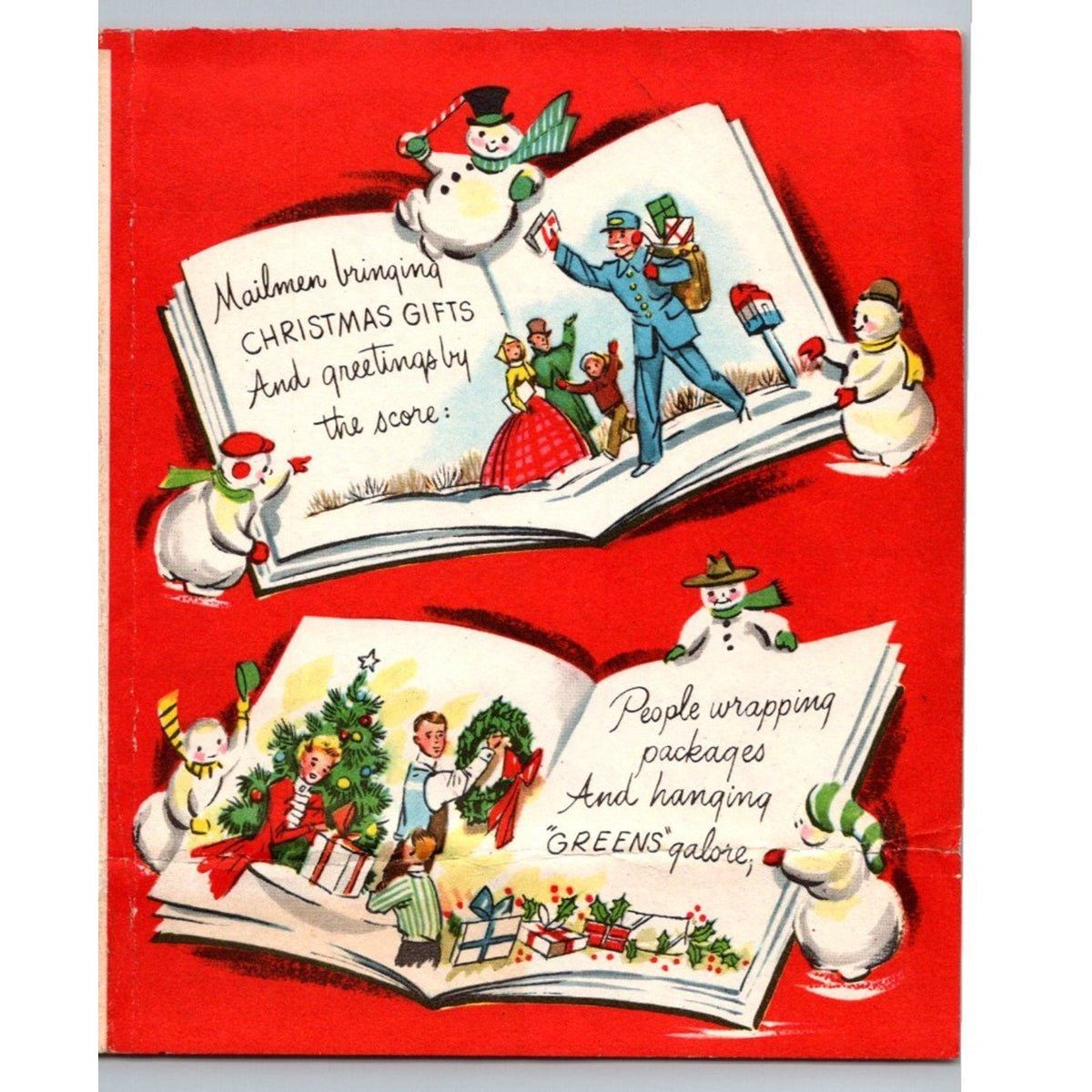c1950s Anthropomorphic Snowman MCM Christmas Greeting Card Vintage