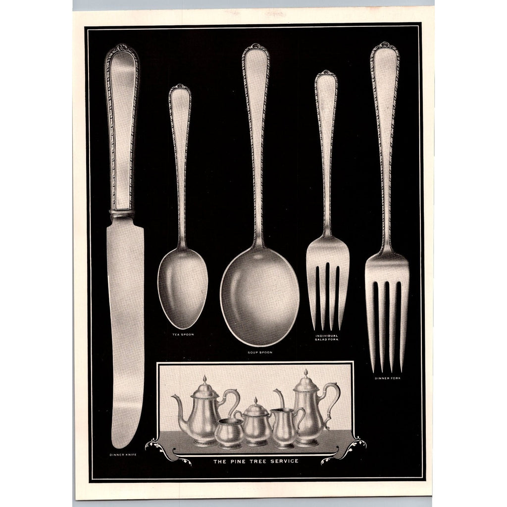1930s International Sterling Pine Tree Silverware Print Ad Price List Ephemera