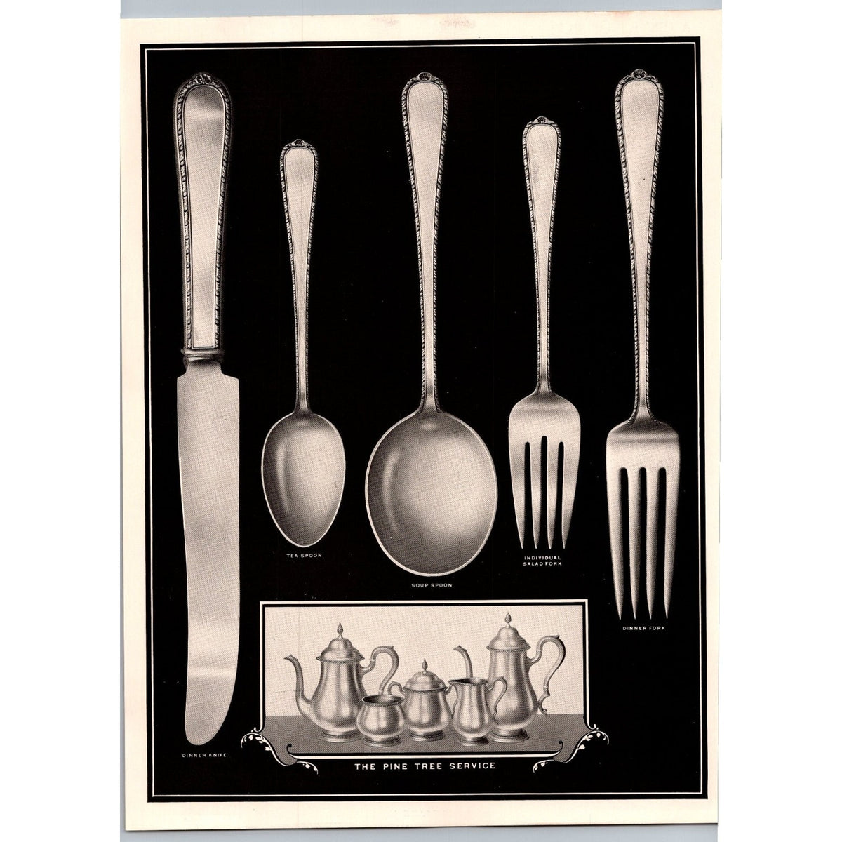 1930s International Sterling Pine Tree Silverware Print Ad Price List Ephemera