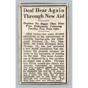1930 Chicago Acousticon Hearing Aid Print Ad Dictograph Products Ephemera