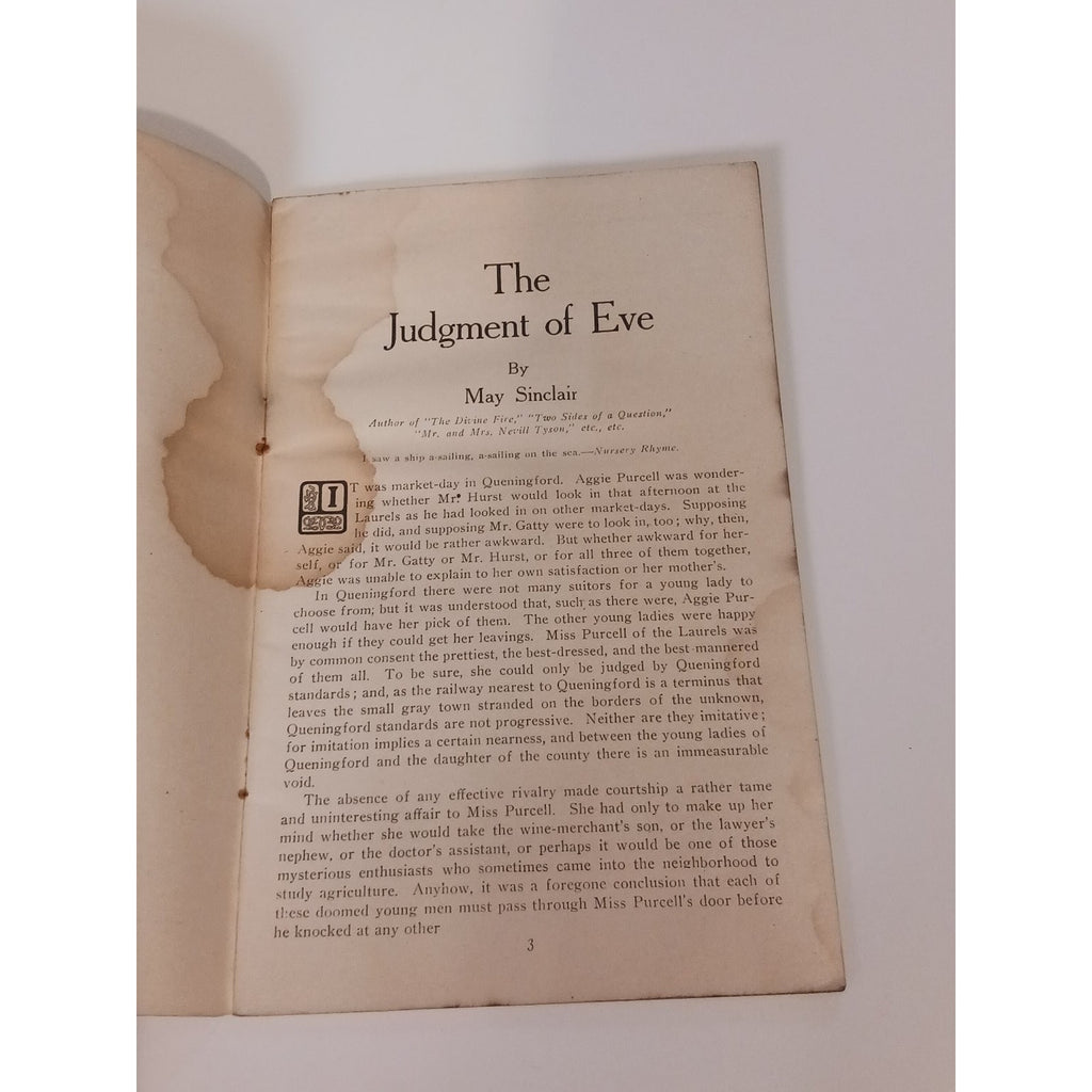 1907 The Judgment of Eve May Sinclair Short Story Booklet Ephemera Kefauver
