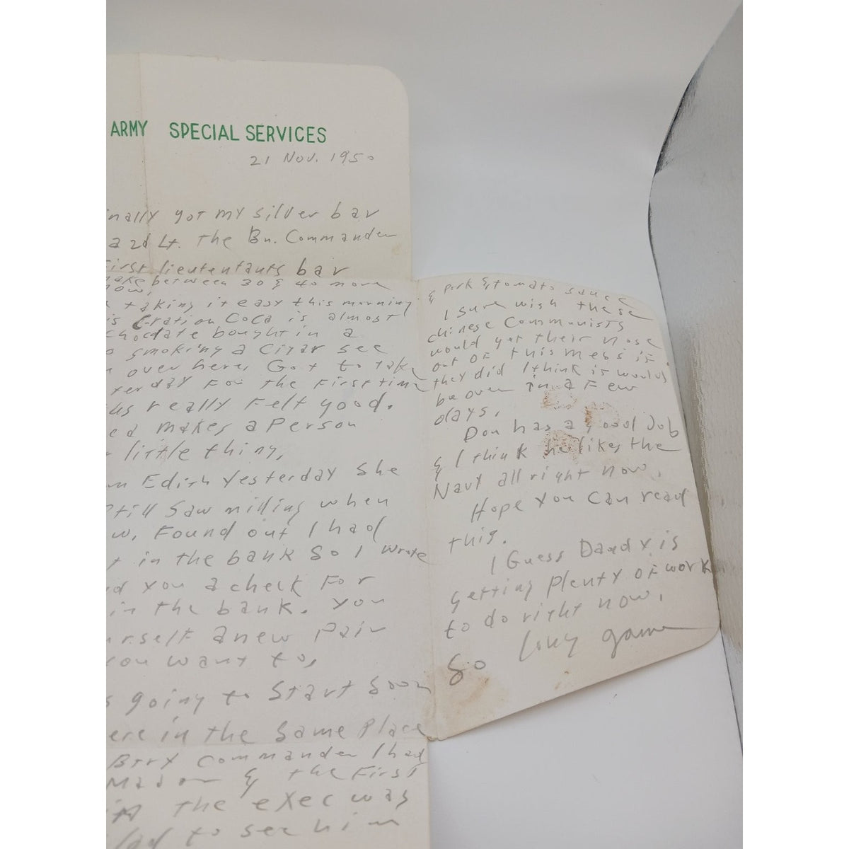 2 1950 Korean War Letters 1st Lt James Stephenson KIA 8th Army Special Services