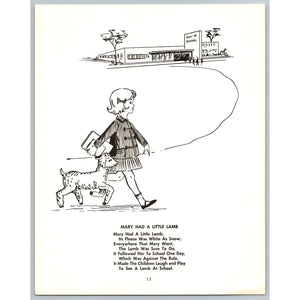 Mary Had a Little Lamb Vintage Kids Art Print Unsigned Black & White MCM