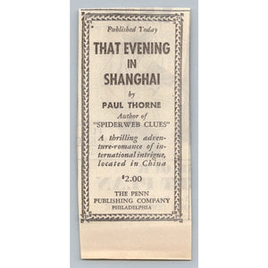 1931 Paul Thorne That Evening IN Shanghai Book Print Ad Penn Publishing China