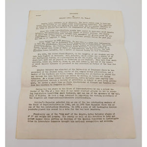 2 Page Biography of Senator Estes Kefauver Tennessee Democrat From Family Estate