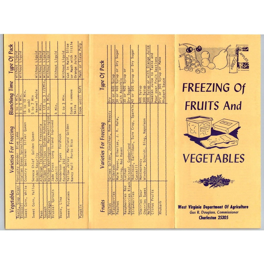c1960s West Virginia Freezing Fruits Vegetables Pamphlet Guide WV Dept Ag Vtg