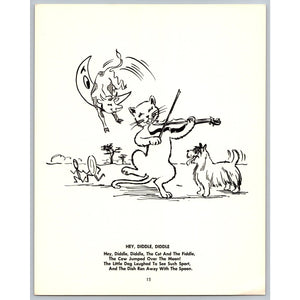 Vintage Hey Diddle Diddle Nursery Rhyme Art Print Black & White Unframed