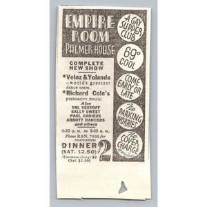 1933 Empire Room Palmer House Chicago Supper Club Ad 1930s Veloz & Yolanda Dance