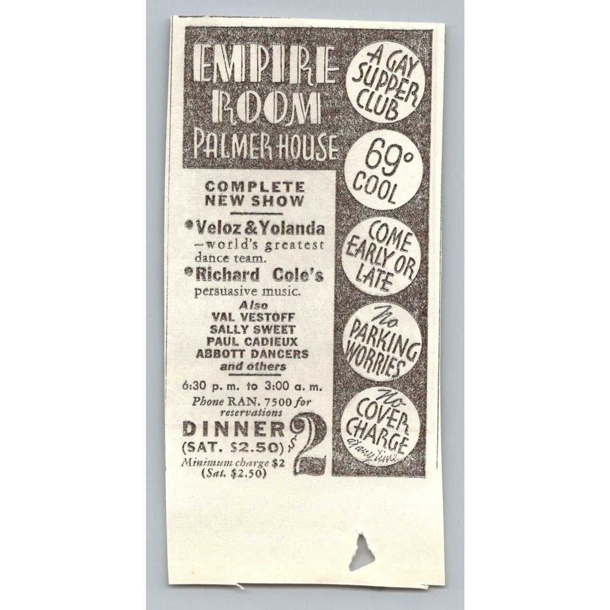 1933 Empire Room Palmer House Chicago Supper Club Ad 1930s Veloz & Yolanda Dance