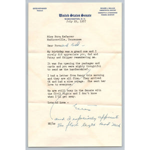1957 Signed Estes Kefauver Senate Letterhead Personal Letter Typed & Handwritten