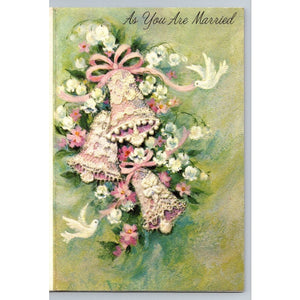 Vintage Forget Me Not Wedding Greeting Card Bells Doves As You Are Married Pink