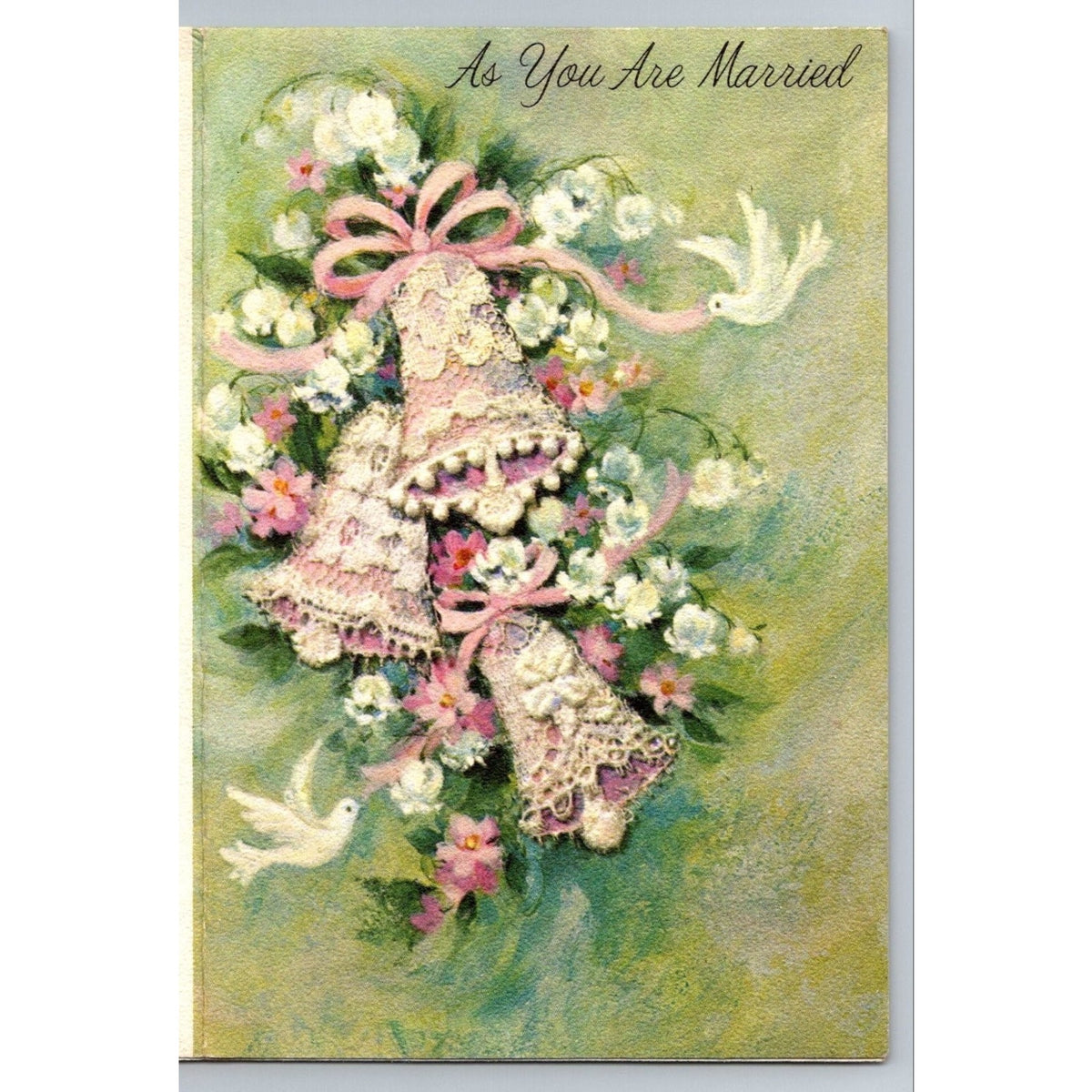 Vintage Forget Me Not Wedding Greeting Card Bells Doves As You Are Married Pink