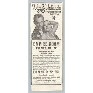 1933 Veloz & Yolanda Dance Team Chicago Palmer House Empire Room 1930s Ephemera