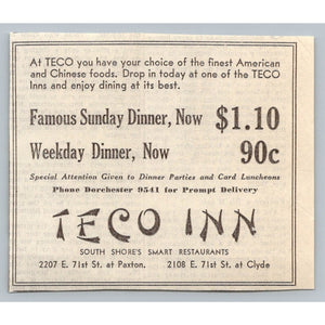 1931 Teco Inn Chicago Restaurant Print Ad 1930s American Chinese Food Ephemera