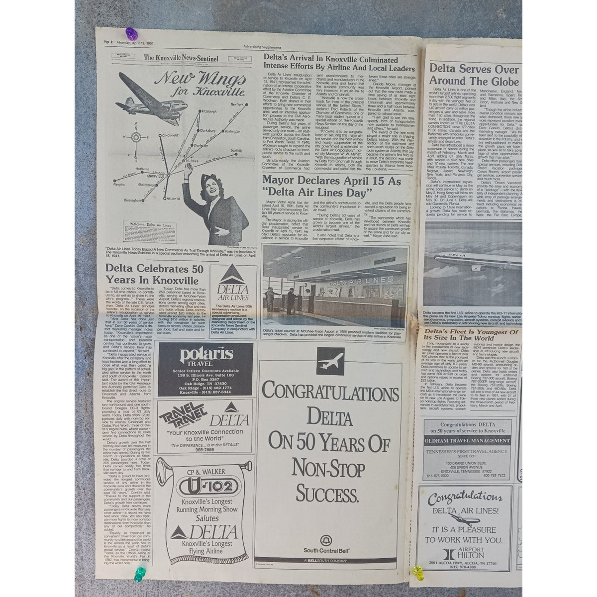 Delta Air Lines 50 Years Service Knoxville 1991 Newspaper Article Stewardess Art