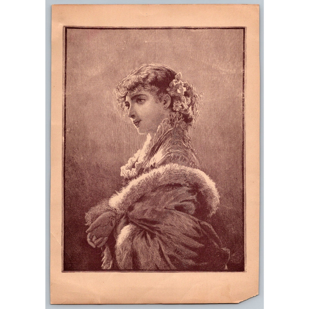 Antique c1880s Dressed For The Opera Tofano Book Plate Art Print Pretty Woman