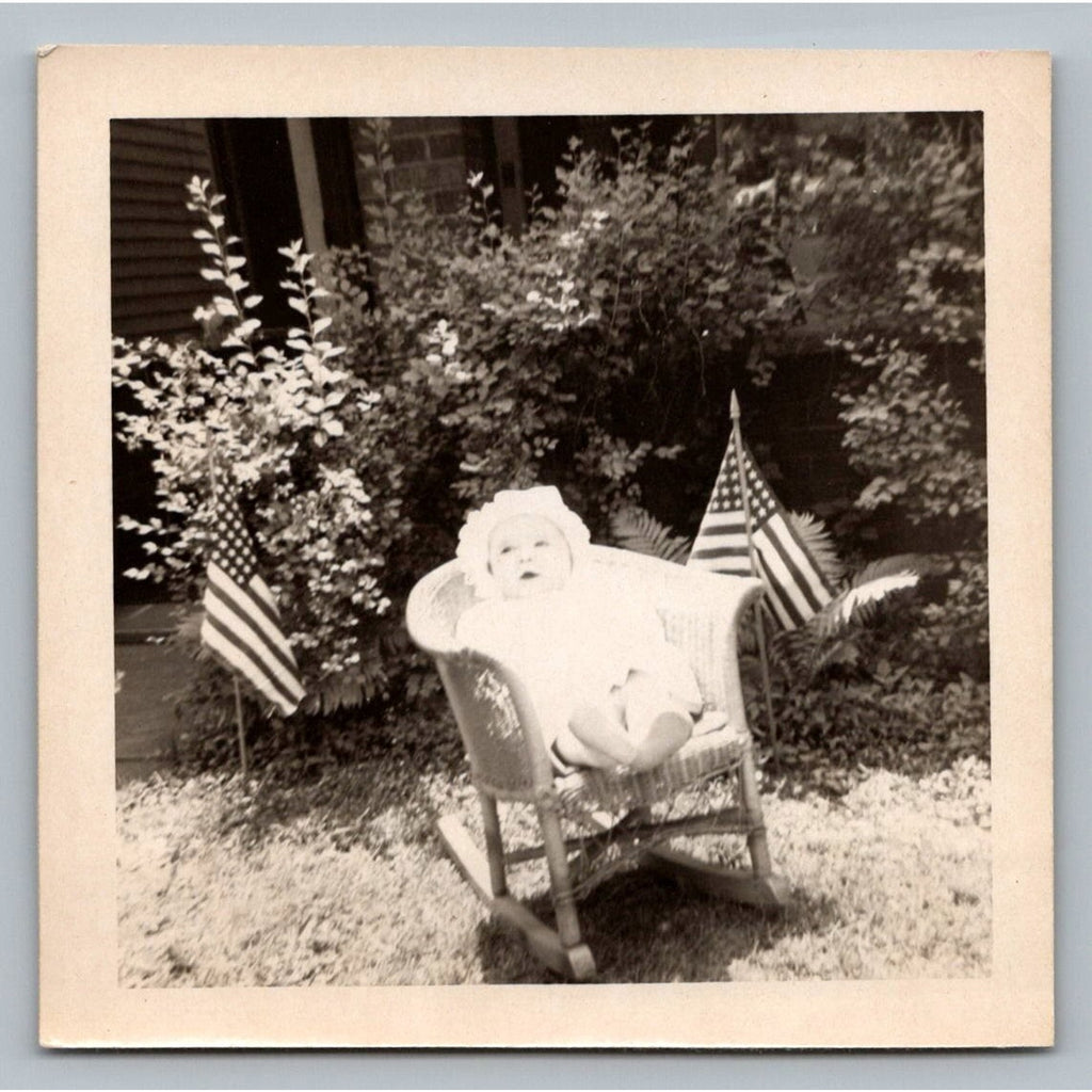 Baby Infant 1949 Snapshot Photograph Decoration Day American Flags Americana