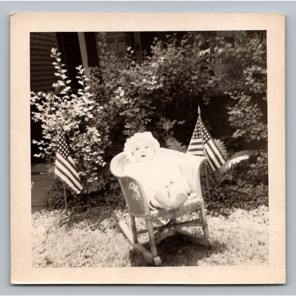 Baby Infant 1949 Snapshot Photograph Decoration Day American Flags Americana