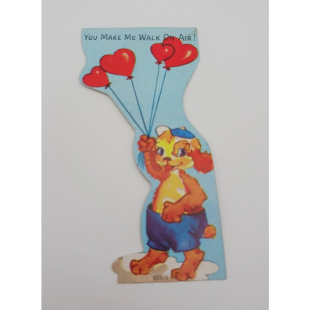 Vintage Valentine's Day Card Dog with Heart Balloons You Make Me Walk On Air