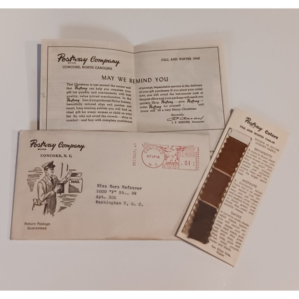 1948 Postway Hosiery Brochure & Color Swatch Concord NC Ephemera