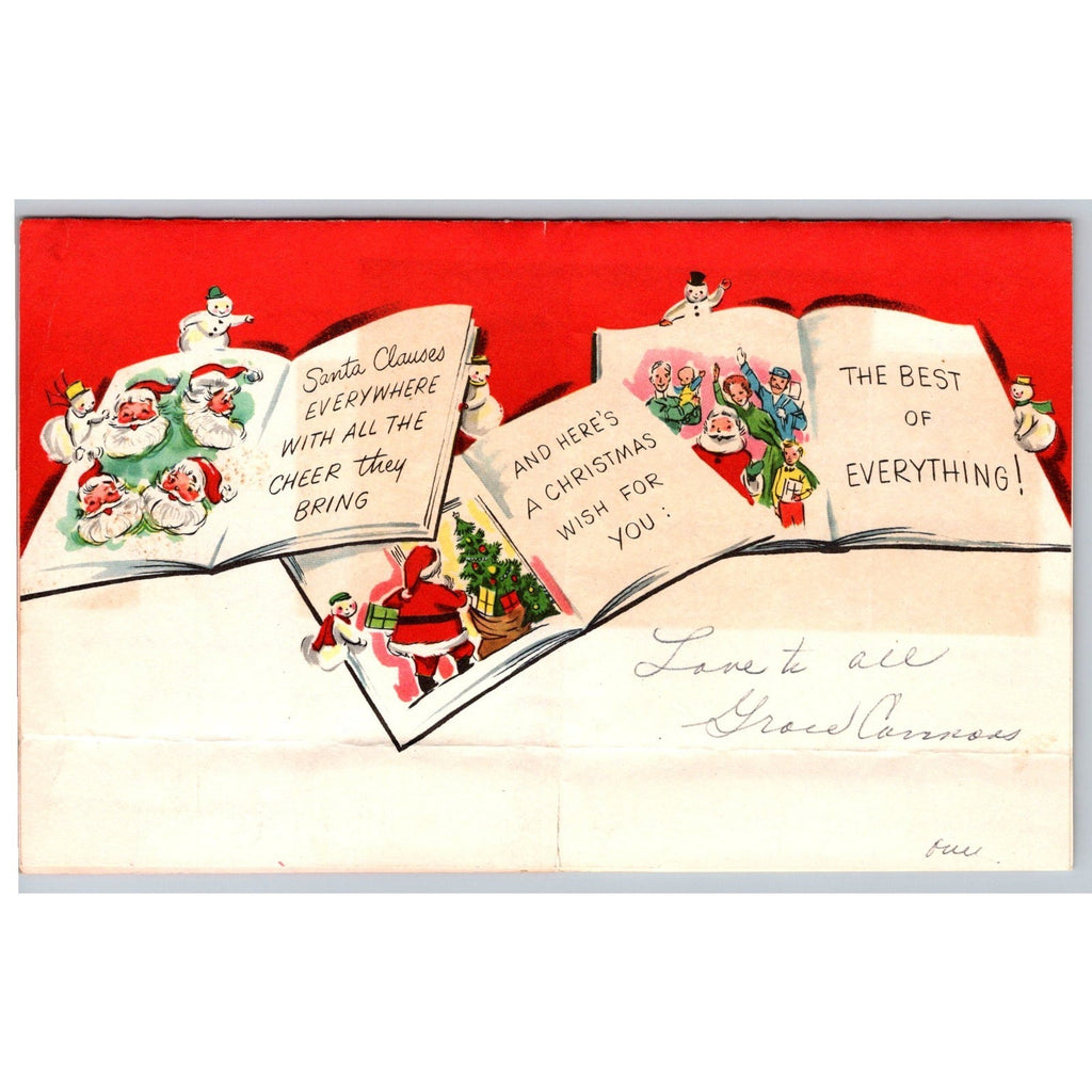 c1950s Anthropomorphic Snowman MCM Christmas Greeting Card Vintage