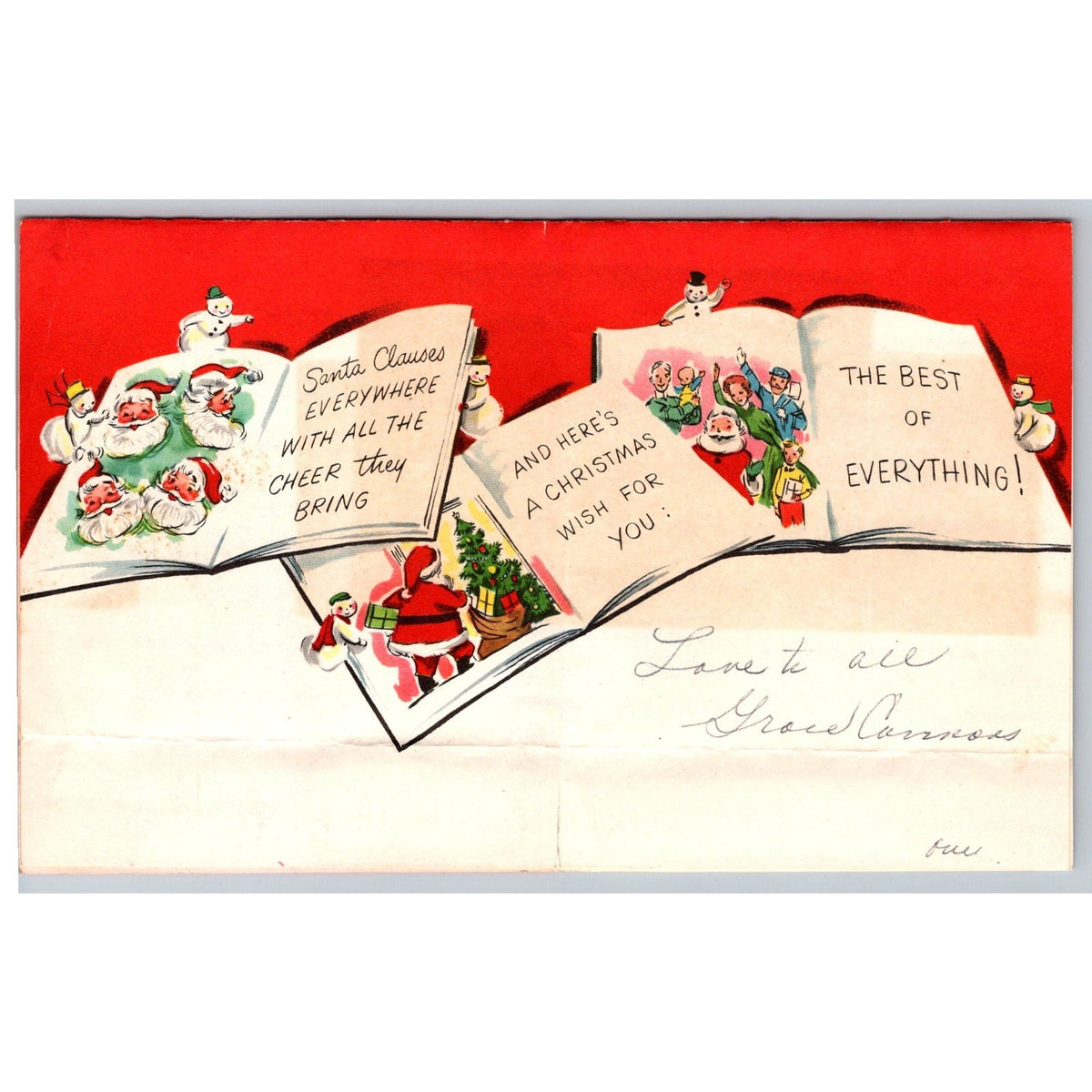 c1950s Anthropomorphic Snowman MCM Christmas Greeting Card Vintage