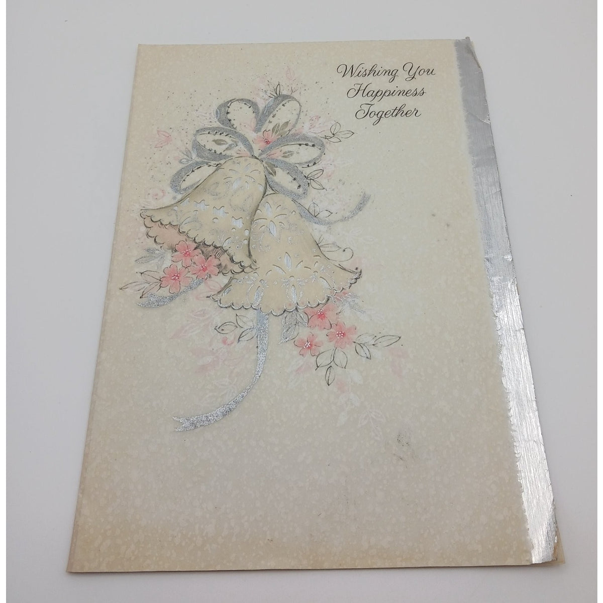 Vintage Hallmark Wedding Greeting Card Bells Floral Glitter Made in USA