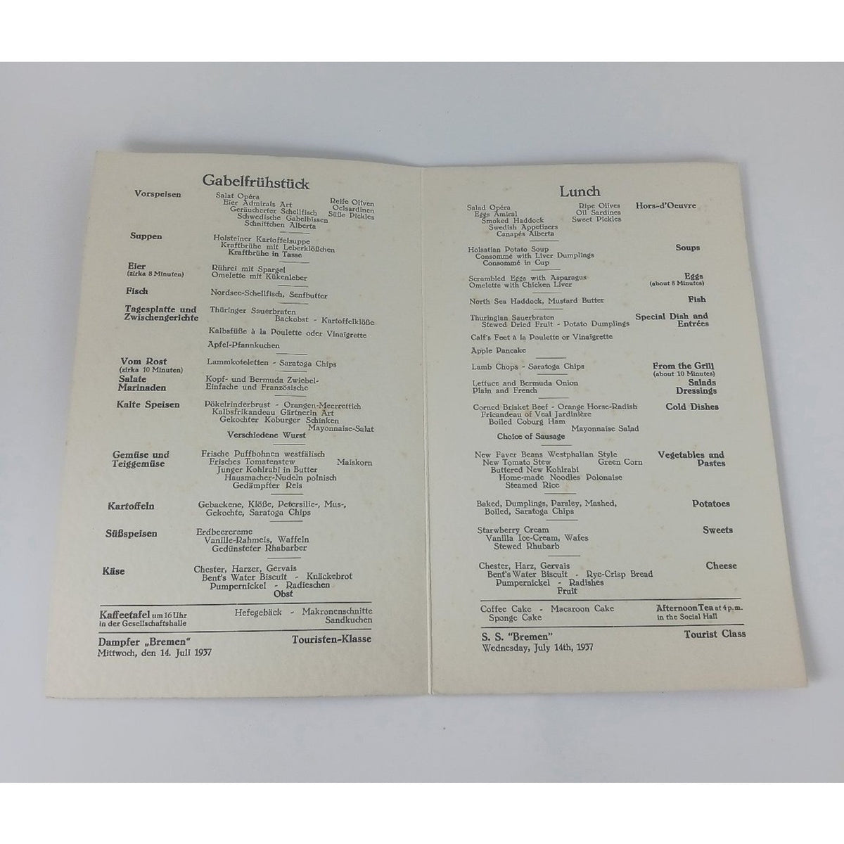 1937 SS Bremen Norddeutscher Lloyd Menu Brochure German Folk Dress Bückeburg